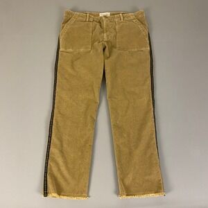 Nili Lotan Corduroy Pants‎ Size 10 Beige w/ Black Trim Frayed Hem Straight Leg
